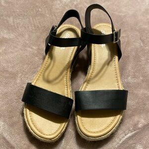Black and tan sandals